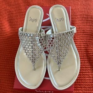 New Impo pearlized stones sandal flip flop wedge gold 7.5